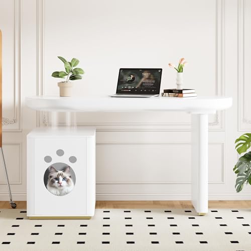 Escritorio, mesa auxiliar para ordenador con cama para mascotas, completamente lacada, curvas redondeadas, patas de 5 cm de grosor y estable, tamaños para mascotas M – XL, 117 × 50 × 76 cm (blanco)