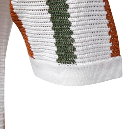 Rfmfkkg Men's Ribbed Knit Polo Shirt for Breathable Striped Tee Casual Wear with Comfortable Short Sleeve4