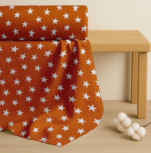 Image of Soimoi Orange Cotton Cambric Fabric Stars Star Print Sewing Fabric Meter 58 Inch Wide