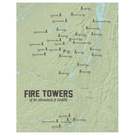 Best Maps Ever Adirondack Fire Tower Challenge Map 11x14 Print (Sage)