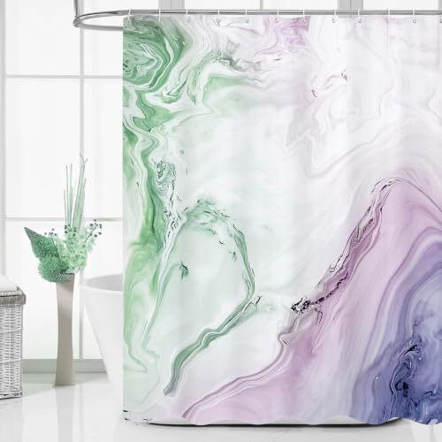 Sage & Purple Marble Shower Curtain, Abstract Watercolor, 72 x 72 Inches
