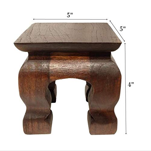 Cozinest Mini Table Buddha Statue Stand Worship Pedestal Furniture Display Stand Wooden Square Shape Solid Thai Handmade Teak Wood Base Holder For Small Little Things Statues Items (W5 X D5 X H4) #TOP3