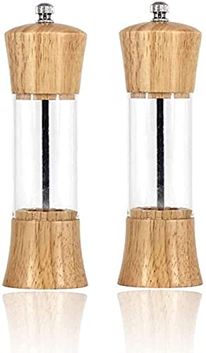 TONZN Manuel S Cuisine Moulin à Chili Corps en Bois Massif, Moulin Réglable 6 Pouces Bois Acrylique Spice Pfle Mill-2 Pcs and Basics Moulin à Sel et Moulins à Poivre (2 Pcs)