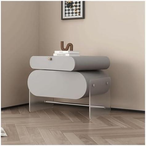 Stylish Bedside Table with Wooden Drawers & Acrylic Base - Multi-Purpose Nightstand with Storage for Bedroom & Living Room (Dark Gray, 53cm)