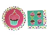 Cupcake Party - Girls Birthday Party Plates Set - Cupcake Luncheon Napkins - 10 Plates