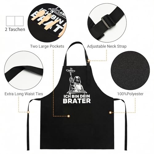 Grillschürze für Männer Star Wars Schürze Kochschürze Herren mit Holzlöffel - Starwars Geschenke Merch Darth Vader Schürze Lustig, Geburtstags- und Vatertagsgeschenke für Freund, Vater und Ehemann