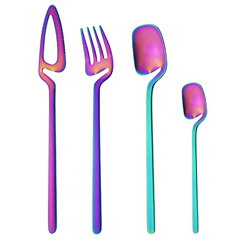 Snplowum - Juego de cubiertos de acero inoxidable 304, juego de cubiertos de 8 piezas, apto para restaurantes, familiares, cocina, bodas, regalos de vacaciones, apto para lavavajillas (arco iris)