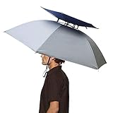 Hunter's Tail DT-F0815A UV Umbrella Hat, with Umbrella Fishing Gardening Folding Umbrella Double Canopy, 77cm Silver