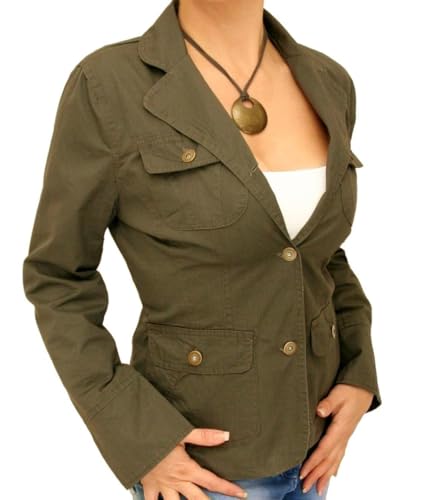 Blue Banana Women's Fully Lined Long Sleeve Jacket with Pockets - Khaki Size 12
