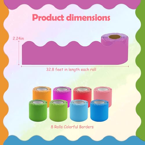 Corrugated Cardboard Border Roll, Wallpaper Boards Classroom Backing Paper for Display Bulletin Board, Boards Paper for School, Office and Home Use 8 Rolls Colorful