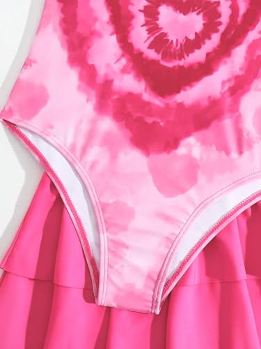 OYOANGLE Girl's Cute Heart Print One Piece Swimsuit with Ruffle Beach Skirt Bathing Suits4