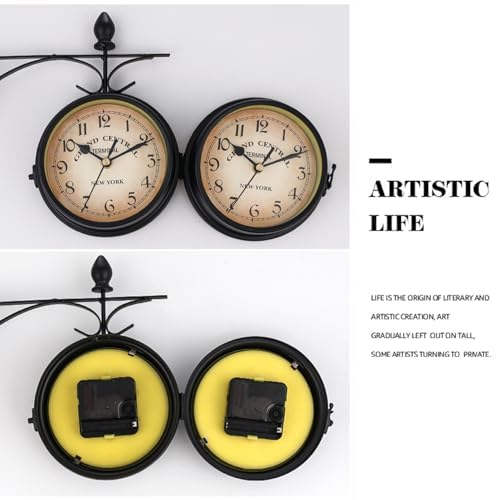 Syfunlv Vintage Bahnhofsuhr,Zweiseitige Wanduhr,21,8 * 21,8 cm,Wetterfest, Runde Wanduhr für Garten,Outdoor Uhr Dekorative,für Garten,Terrasse, Küche, Innenhof.