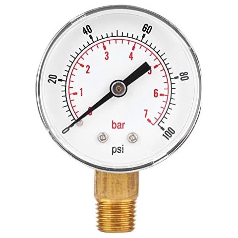 Pressure Gauge, 50mm 1/4 BSPT Thread Brass Pressure Meter Air Pressure Gauge Bottom Connect for Fuel,Air,Oil,Gas,Water(0-100psi 0-7bar) Cover