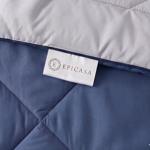 Image of Epicasa Reversible Comforter | 200 GSM Thermal Bonded Fill | 110 GSM Micro Peach Fabric | All Season AC Quilt | Diamond Quilted | Lightweight Duvet Blanket for Home Bedroom | Steel Blue & Silver Grey