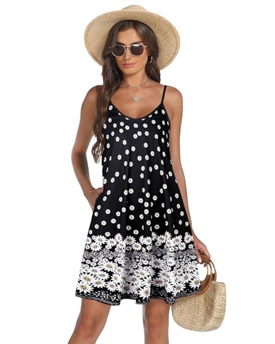 Image of elescat Womens Summer Dresses Spaghetti Strap V Neck Casual Sleeveless Sundress Beach Cover Ups with Pockets 2026