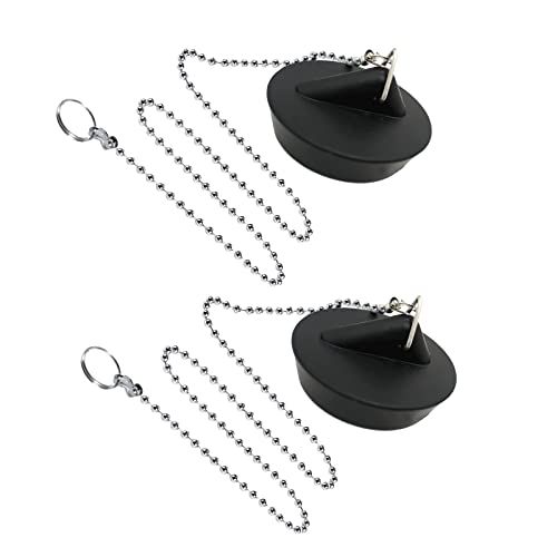 TSHAOUN 2 Pièces Bouchon de Lavabo Caoutchouc avec La Chaîne à Billes Bouchon, Bouchon d'évier Universel en Acier Inoxydable avec Crochet pour évier de Cuisine ou de Baignoire