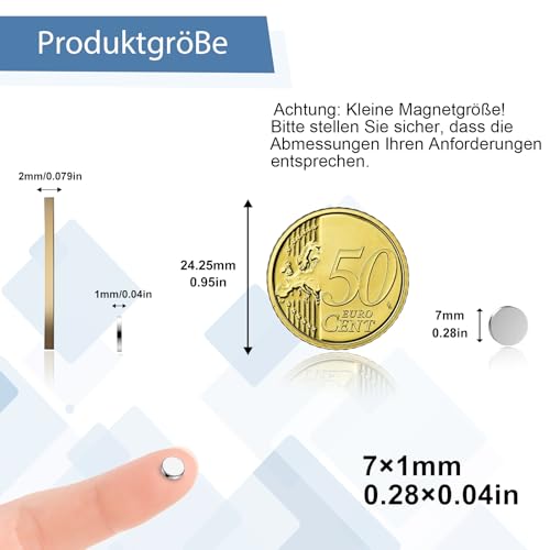 MAGABALLNET 50 Stück Mini Starke Magnete, 7×1mm Kühlschrankmagnete, Kleine Neodym Magnete für Pinnwände, Kühlschränke, Handwerk, Büro, Küche
