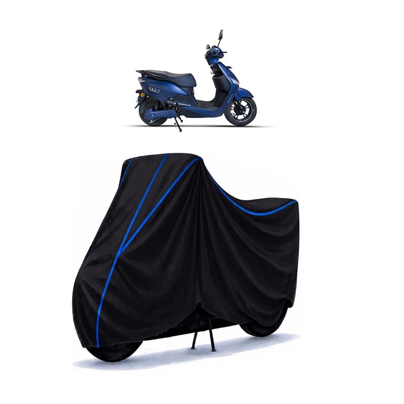 Image of Scooty Cover Water Resistant for Optima | Universal Scooter & Bike Cover | Heavy Duty UV Protection | Dust, Rain & Scratch Protection | Elastic Fit All Weather Indoor Outdoor | Black with Blue Piping