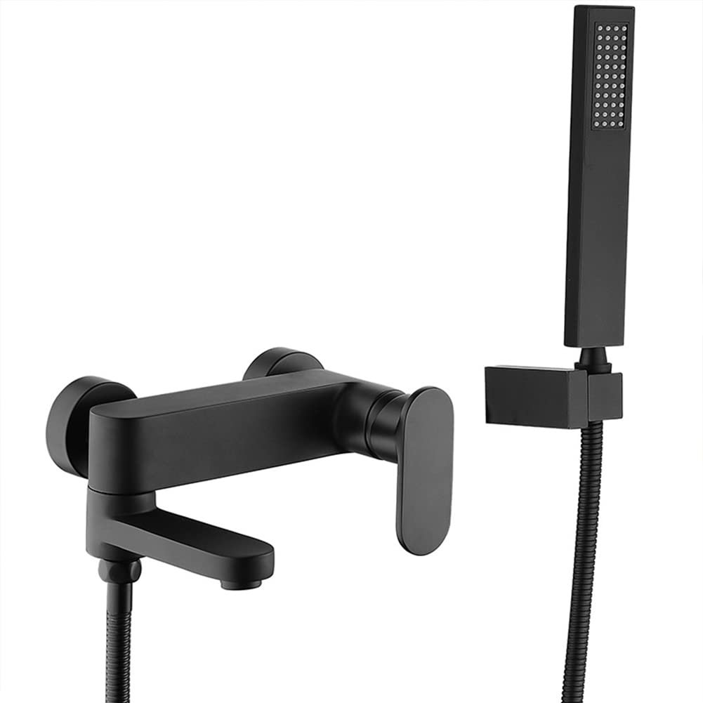 Lakkoakoaa Black Bath Shower Mixer Tap Wall Mounted Bathtub Faucet Modern Brass Single Lever Bath Taps, Bathroom Tub Faucet, With Handshower And 1.5M Shower Hose,