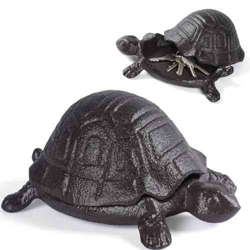 Cast Iron Turtle Outdoor Key Hider for Garden Decor Hide A Key Holder for Keys Jewelry and Trinkets Hidden Storage Box for Ear Studs, Paper Clips Cute Turtle Spare Key Hider (Small Brown Turtle)