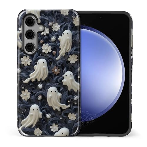 Coque Samsung S25 antichoc Halloween motif fantôme mignon et fleurs