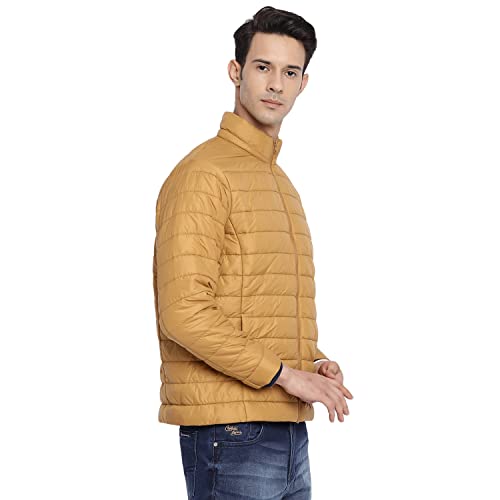 Image of Cantabil Men's Full Sleeve Solid Warm Winter Puffer Jacket, Full Sleeve Lightweight Winter Wear Jackets for Men - Mustard (MJKT00079 MUSTARD)