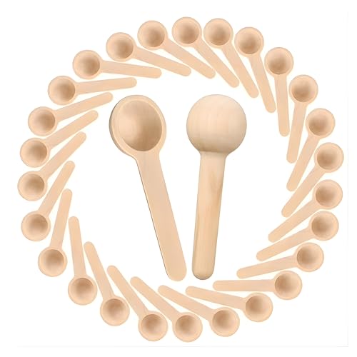 10 Pcs Mini Wooden Spoons (10 cm/4 Inchs) Thick Natural Wood Reusable for Spice Salt Sugar Honey Jam and Coffee Stirring