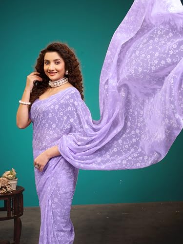 Image of Garden Vareli Viscose Brasso Floral Print Saree