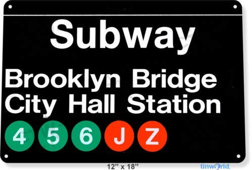 Metal tin sign 8x12 inches TIN Sign Subway Brooklyn Bridge City Hall Station Metal New York