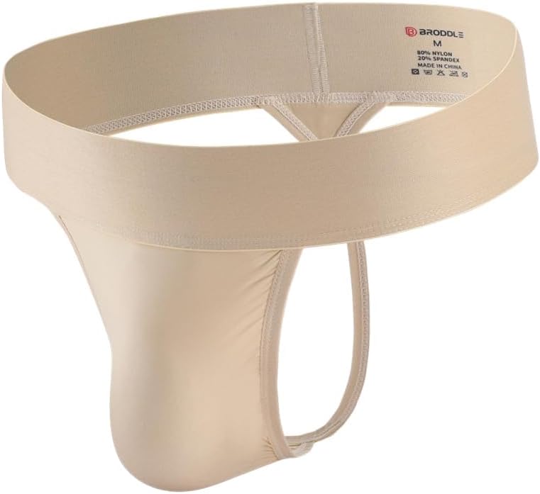 BRODDLE Men's Nylon Thong Underwear Thick Band G-String Low Rise T-Back Bulge Pouch Workout for Men