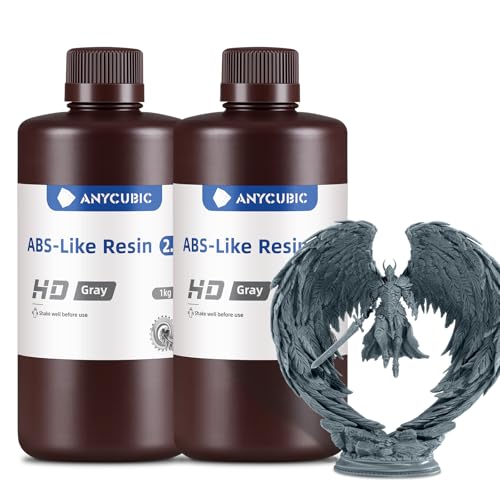 ANYCUBIC 2nd Gen Resin Technology ABS-Like Resin 2.0 Bundle 3D Printer Resin with High Toughness More Precise Details Wide Compatibility for All LCD Resin 3D Printers (HD Grey 2kg in Total)