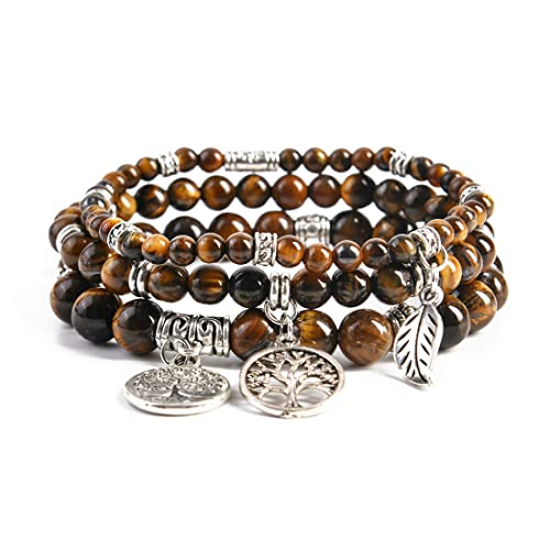 Image of YGLINE Tree of Life Yoga Healing Stone Bracelets,Multilayer Lotus Chakra Stone Reiki Bracelet Sets,Anxiety Crystal Natural Stone,for Women Stress Relief