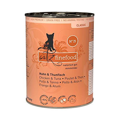 catz finefood N° 25 Huhn & Thunfisch Feinkost Katzenfutter nass, verfeinert mit Kürbis & Hagebutte, 6 x 400g Dosen Cover