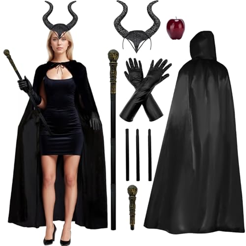 Maryparty Evil Witch Halloween Costume Evil Witch Women Maleficent Horns Headband Evil Maleficent Headpiece for Halloween Cosplay Carnival