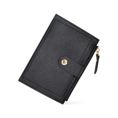 Monederos para Mujer, Pequeño Cuero PU Cartera de Mujer, Corto Tarjetero para Tarjetas de Crédito Mujer, con 6 Ranuras para Tarjetas, con Bolsillo de Cremallera para Monedas, 14 * 9 * 0.5cm (Negro)