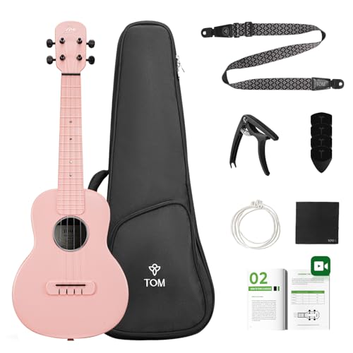 TOM 23' Carbon Fiber Concert Ukulele &ndash; Upgraded Ukelele Kit with Quick Locking Strap, Waterproof,...