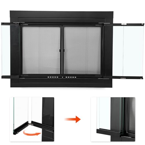 Image of Stanbroil Fireplace Glass Bi-fold Style Door, Black, Large