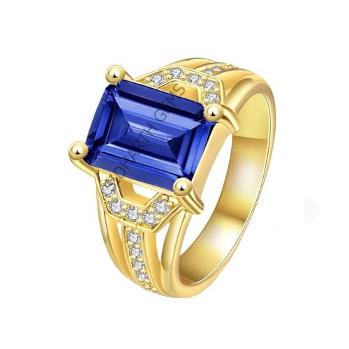 Bague saphir bleu naturel en plaqué or le cadeau mixte idéal