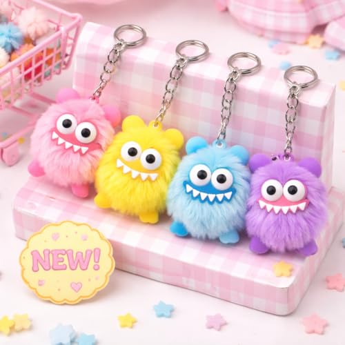 Image of LABUU Random Surprise Cartoon Designer Vinyl Figure with Soft Fluffy Pom Pom - Cute Kawaii Art Toy for Desk Decoration, Handbag Charm & Birthday Gift