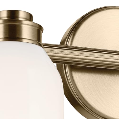 Image of Kichler Shae 2-Light Bathroom Vanity Light, Champagne Bronze | White opal glass vanity light for modern bathroom mirrors (15 inch x 9 inch), 55201CPZ