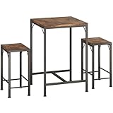Homeiju Bar Table and Chairs Set, Square Bar Table with 2 Stools, Space-Saving Dining Pub Set for 2, Perfect for Kitchen, Breakfast Nook, Living Room & Small Spaces