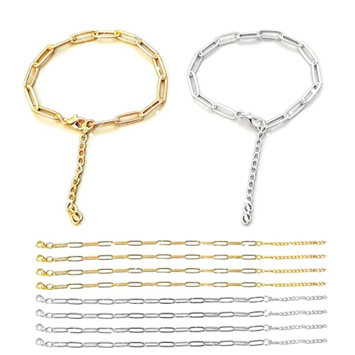 PERFYX 8 Pièces bracelet Chaîne Trombone, Bracelet Réglable,Bracelet en Trombone Acier Inoxydable D'Extension avec Fermoir Mousqueton Pour la Fabrication De Bijoux Et D'Accessoires De B