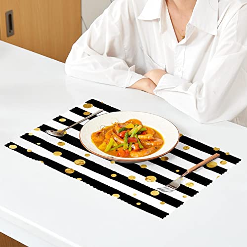 Placemats Set Of 6 Dining Table Place Mats Cloth Placemats Kitchen Table Mats Indoor Outdoor Placemat, Modern Art Geometric Stripes Polka Dot Gold #TOP5