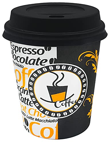 Bardak; Cup 7 Oz Siyah Kapaklı Karton 180 ml, 100'lü (Otomat Bardak)