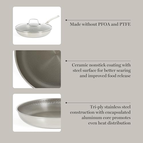 Martha Stewart Badgley Hybrid Nonstick 12 Inch TriPly Stainless Steel Large Fry Pan With Lid & Stay Cool Handle - Laser Etched Non-Toxic Perfect Sear Nonstick Skillet - Dishwasher and Induction Safe by Martha Stewart - Image 4