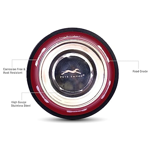 Image of Pets Empire Stainless Steel Dog Feeding Bowl, Grey Colour, Medium (Cherry & Grey)