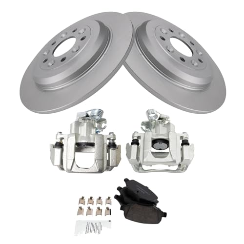 Image of TRQ Rear Brake Pad and Rotor Set Ceramic G Coated Rotors Calipers Compatible with 2009 Ford Flex 2010-2012 Taurus 2009-2012 Lincoln MKS