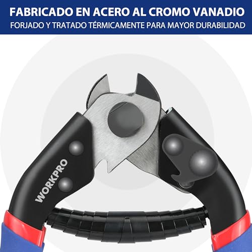 Miniatura 3 de Workpro 190 Mm Cortador De Cable, Tijeras Para Cable De Acero, Con Mango Antideslizante, Para Cortar Cable De Acero Inoxidable Aluminio Cobre