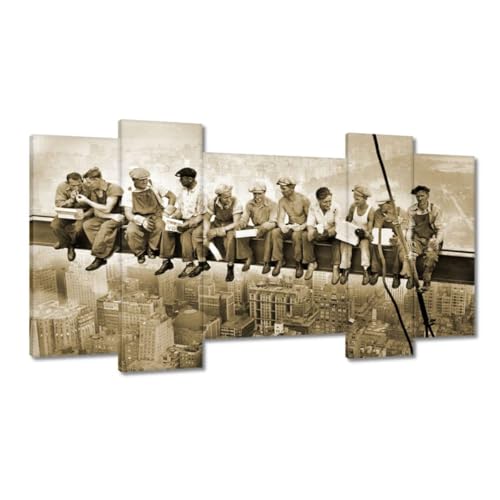 Impression sur toile Lunch at the height sépia 120 x 65 cm tableau mural