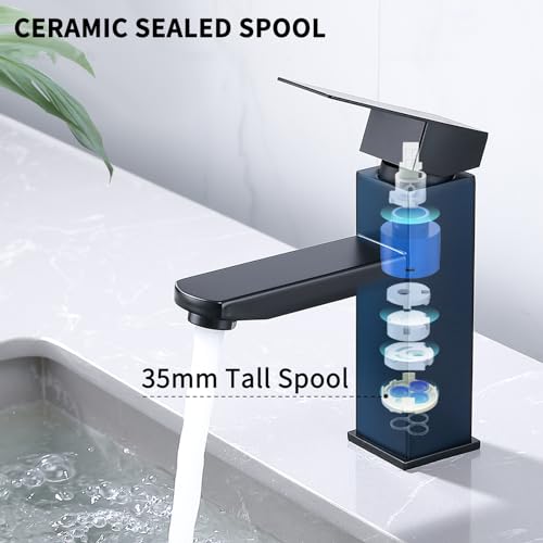 HOMELODY Wasserhahn Bad Schwarz Waschtischarmatur Armatur Waschbecken Eckig Badezimmer Mischbatterie Waschbecken Edelstahl Einhebelmischer Badarmatur